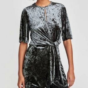 ZARA velvet knot ivy green mini dress NWOT